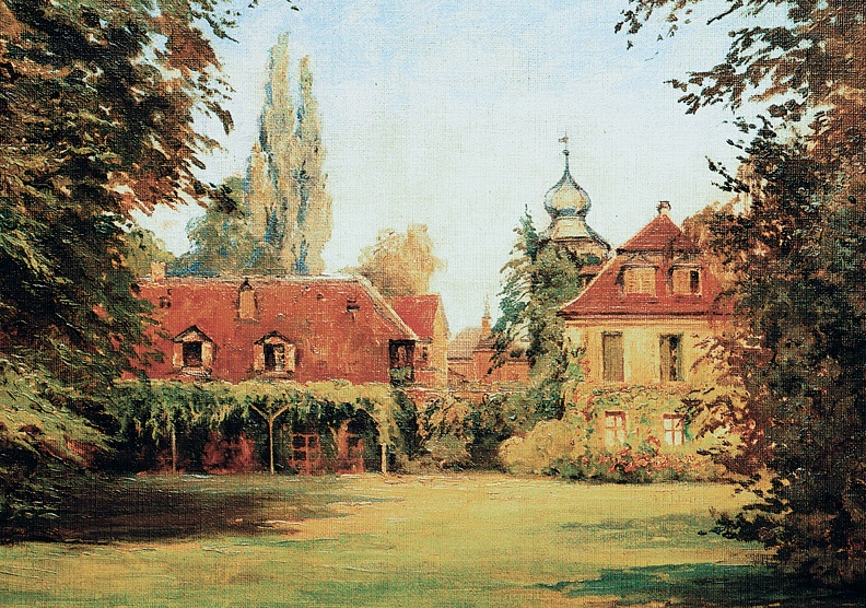 Blick zum Schlösschen und Orangerie, Ölgemälde von Viktor Leopold Dehio 1853 - 1930, 32x40 cm, Foto, Archiv, Holl Bild1283.jpg